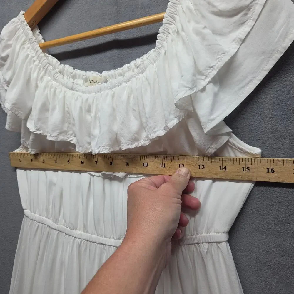 Anna-Kaci White Ruffle Maxi Dress L Off Shoulder Boho Coastal Vacation Feminine - Picture 7 of 14